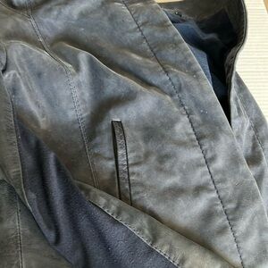 bcbg maxazria 100% leather jacket blue button up